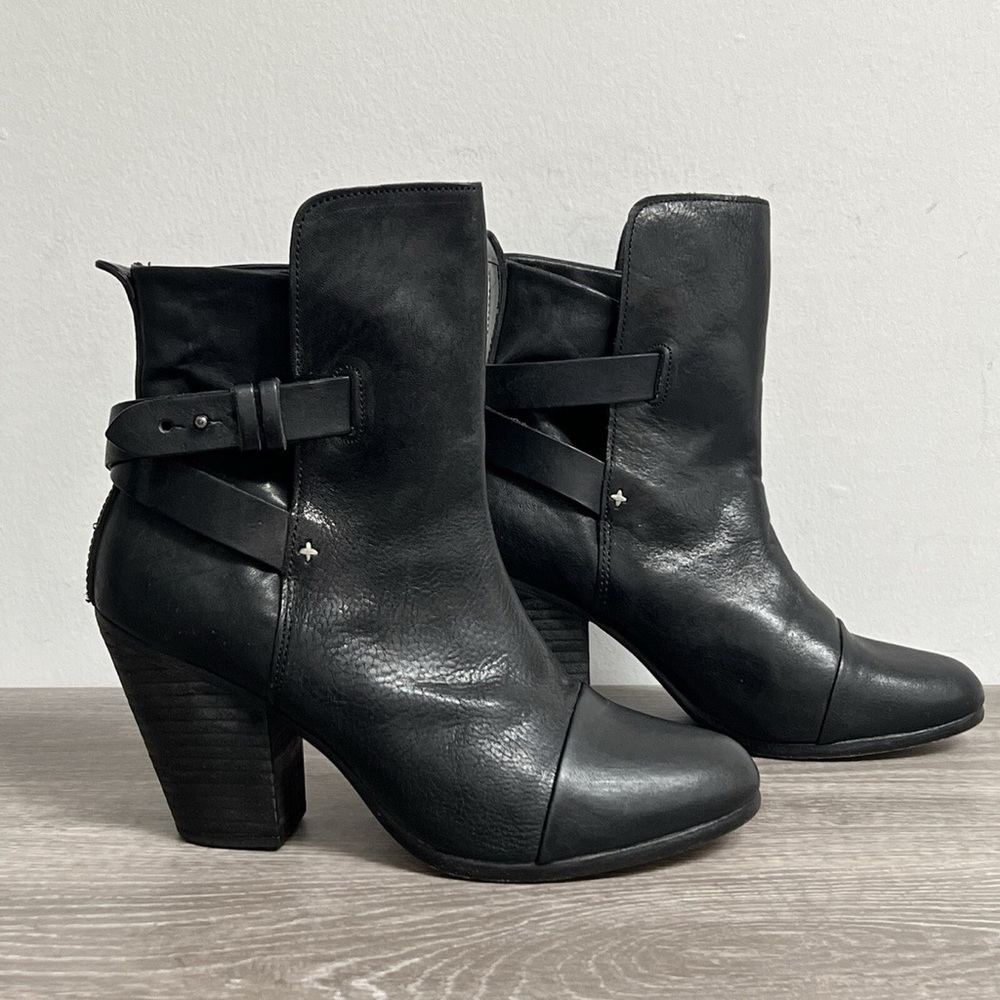 rag & bone Kinsey Black Leather Strap Ankle Boots